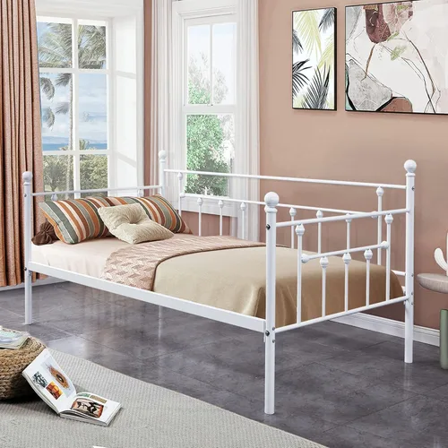 Vista 10 de VECELO Base de cama de tamaño individual con cabecero y estribo de madera, base de colchón con listones de metal fuertes y soporte antideslizante