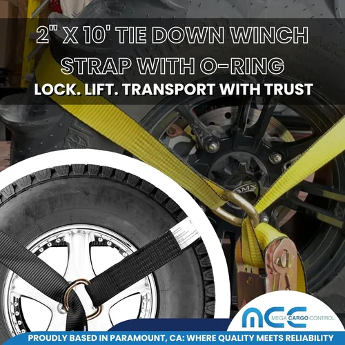 Vista 7 de Mega Cargo Control 1 paquete de correas de lazo de anillo D, amarres de remolque negros de 2 pulgadas para ensamblajes de elevación de ruedas
