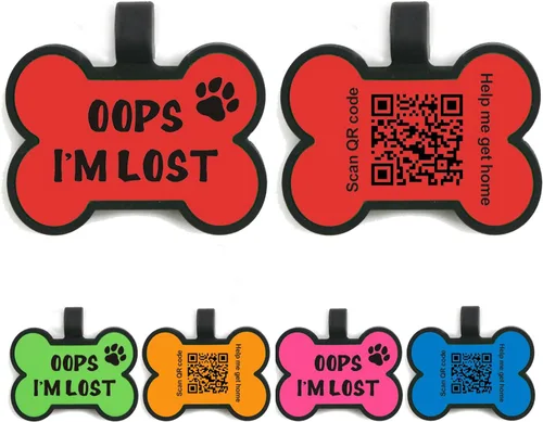 Vista 7 de Etiqueta para perro con código QR grabada para mascotas, etiqueta de nombre de perro personalizada de silicona silenciosa, etiqueta