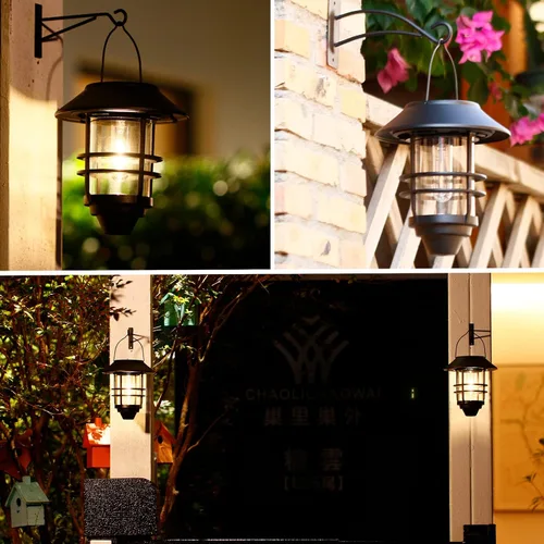 Vista 2 de 2 Pack Solar Wall Lanterns Outdoor Waterproof Hanging Solar Wall Lights Glass Metal with Wall Mount Bracket,Garden Lantern Warm White 3000K, Auto