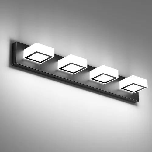 Vista 61 de Ralbay - Moderno accesorio de iluminación LED, para tocador de baño, con 4 luces, de acrílico, ideal para instalar sobre el espejo y en la pared