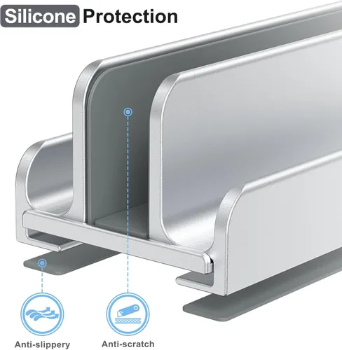 Vista 5 de MOKURU Soporte vertical para laptop, soporte de aluminio para laptop, diseño ajustable 3 en 1, compatible con MacBook, MacBook Pro/Air, Dell, HP
