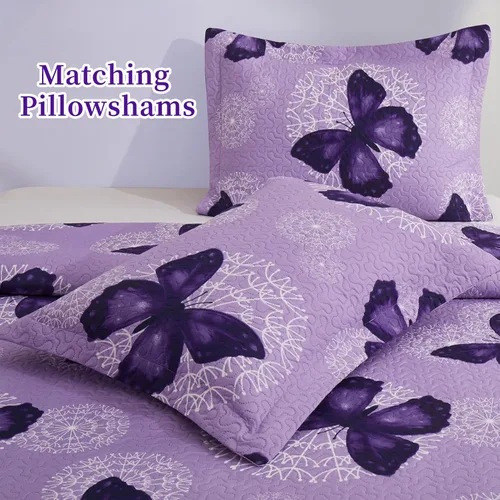 Vista 5 de ARTALL Juego de edredón de 2 piezas con estampado de mariposas, microfibra suave, ligera, colcha para cama, cubrecama, manta para arrojar con 1