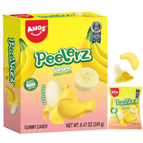 Vista 16 de AMOS Peelerz - Paquete variado de gomitas pelables, 3.00 oz cada uno (total de 11.99 oz), mango, uva, plátano, sabores de melocotón, gomitas suaves