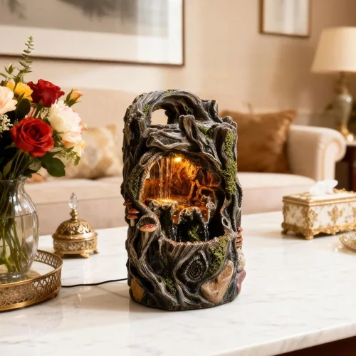 Vista 11 de Fuente de mesa MAOCHI, máquina de sonido relajante para decoración del hogar con bomba automática, cuenco profundo y rocas naturales de río.