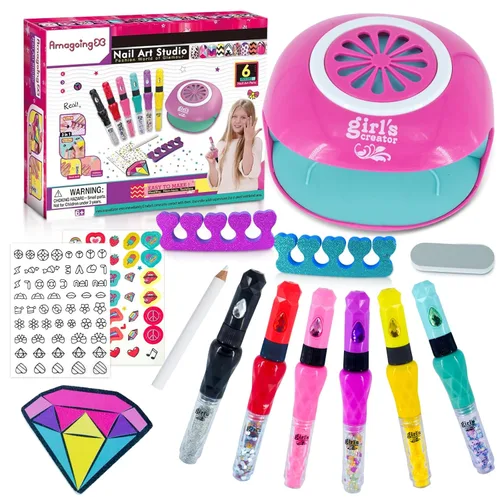 Juego de esmaltes de uñas para niñas, kit de arte de uñas para niñas de 7 a 12 años de edad, regalos geniales con esmalte de uñas, bolígrafo,