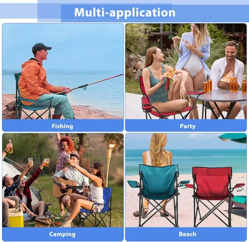 Vista 5 de 4 Pcs Extra Large Folding Camping Chairs with Cup Holder Carry Bag Large Size Portable Lightweight Lawn Chair with Mesh Side Pocket Fishing Hiking
