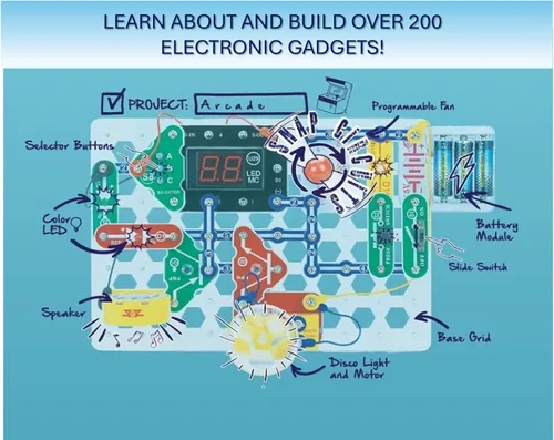 Vista 4 de Snap Circuits “Arcade”, Kit de exploración electrónica, actividades STEM para mayores de 8 años, manual de proyecto a todo color (SCA-200)