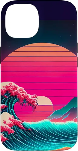 Vista 4 de iPhone 15 vaporwave synthwave ocean japonés 80s vintage estilo retro caso