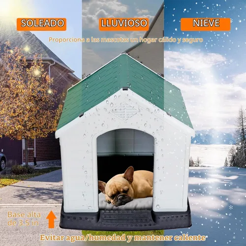 Vista 3 de ZENY Casa de plástico para perros – Perrera impermeable con rejillas de ventilación y suelo elevado para todo tipo de clima para interiores