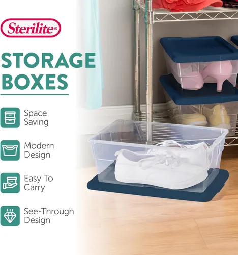 Vista 3 de Sterilite - Contenedores de almacenamiento apilables de 6 cuartos de galón para el hogar con asas y tapa para almacenamiento y organización