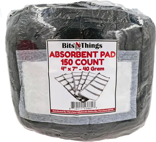 Vista 7 de Bits N Things Absorbent Pads Disposable Standard Supermarket Meat Poultry Frozen Food Pad 4 x 7 40 gram Pack of 150 (Black)