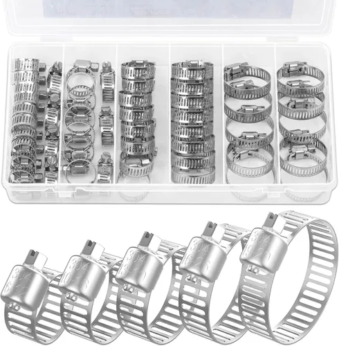 Vista 7 de Selizo 40 abrazaderas de manguera que incluyen abrazaderas de tubo ajustables de 7 tamaños, clips de manguera de acero inoxidable 304