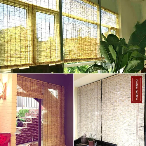 Vista 5 de Cortina de caña, persianas enrollables de bambú natural, persianas retro con pajilla, persianas romanas, filtro de luz para el hogar, anti-UV