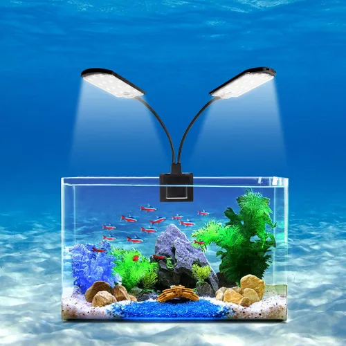 WEAVERBIRD Doble cabeza acuario tanque de peces luz 15W 32 LED acuario plantado clip lámpara 1600LM iluminación LED blanca para 8-15 pulgadas tanque