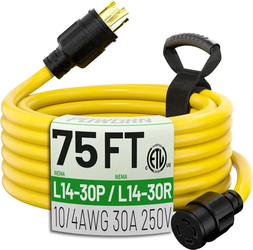 Vista 13 de POWGRN Cable de extensión para generador de 30 amperios de 10 pies, 4 puntas, resistente NEMA L14-30P a NEMA L14-30R, 125/250V 7500W, cable de Verde