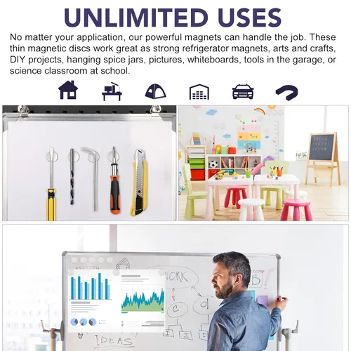 Vista 5 de E BAVITE Imanes de disco de neodimio súper fuertes con adhesivo de doble cara, potentes imanes permanentes de tierras raras, 1.26 pulgadas