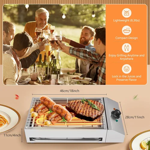 Vista 8 de Parrilla eléctrica de barbacoa de 1800 W, parrilla antiadherente de acero inoxidable sin humo, parrilla de encimera comercial de 110 V