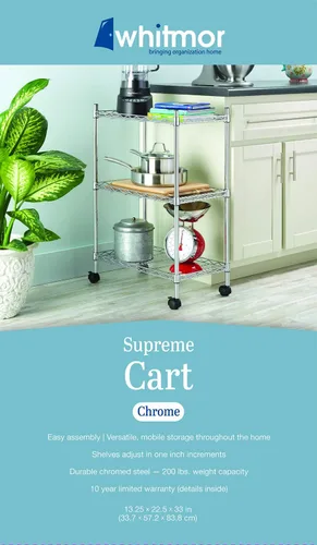 Vista 6 de Whitmor Rolling 3 Shelf Cart, Chrome