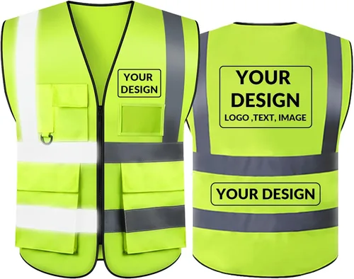Vista 27 de BeautyWill Chaleco de seguridad con logotipo personalizado, Hi Vis Clase 2, chaleco reflectante de construcción unisex con 5 bolsillos