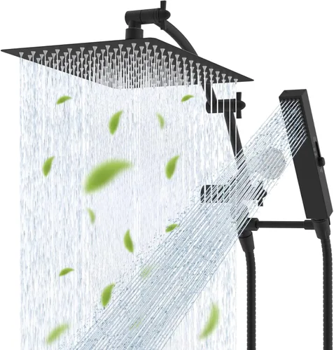 Vista 18 de Hibbent Cabezal de Ducha de Lluvia Filtrado Completamente Metálico de 10'' con Combo Manual, Vara de Ducha de Alta Presión, Brazo de Extensión