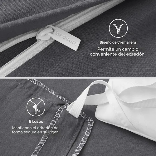 Vista 6 de Bedsure Fundas de edredón gris carbón tamaño Queen – Funda de edredón lavada, juego de funda de edredón suave Queen de 3 piezas con cierre de 01