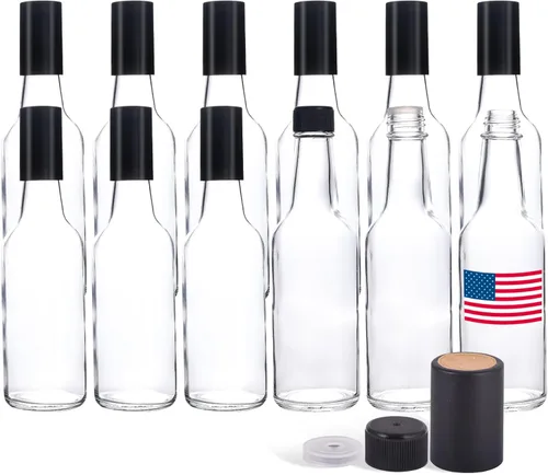 Vista 2 de Paquete de 12 botellas de vidrio para salsa picante de 8.5 onzas con tapas herméticas, botellas de vidrio vacías transparentes de 8.5 fl oz