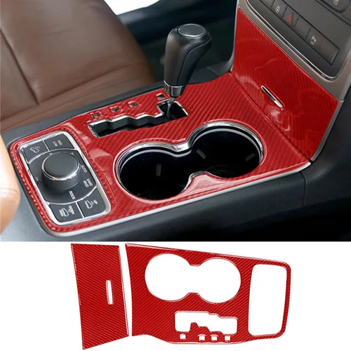 Vista 14 de YOCTM Compatible con Jeep Grand Cherokee 2011 2012 2013 Cubierta de palanca de cambios Accesorios interiores de fibra de carbono real consola