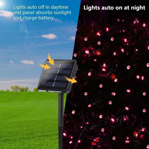 Vista 4 de iShabao Luces solares de Navidad para exteriores, 33 pies, 100 luces LED solares de cadena de hadas, 8 modos, luces de Navidad impermeables