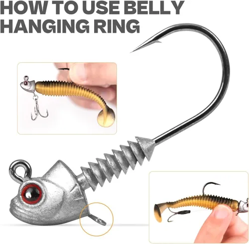 Vista 5 de Swimbait Jig Heads con soporte de cono apilado, minnow estilo ojo pesca jighead 3/16 1/4 3/8 1/2 oz (15 piezas)