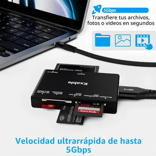 Vista 3 de Lector de tarjetas SD 7 en 1, Kxable USB 3.0 lector de tarjetas de memoria/escritor de 5 Gbps, para SD/Micro SD/MS/CF/MMC/XD/SDHC/SDXC, lector