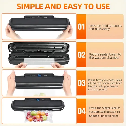Vista 5 de Vacuum Sealer, Automatic Food Vacuum Sealer Machine One-Touch Vacuum Sealing for Dry & Moist Food Preservation, Compact Vacuum Packer Machine