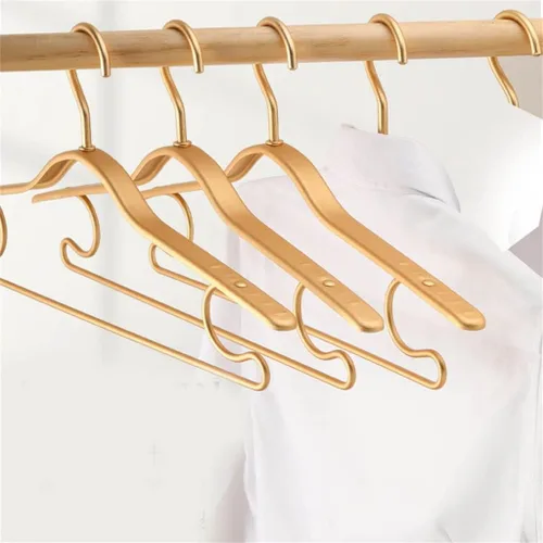 Vista 5 de 5pcs Metal Clothing Hanger Aluminum Alloy Thicken Winter Coat Hanging Rack Space Saver Storage Clothes Hangers(Champagne)