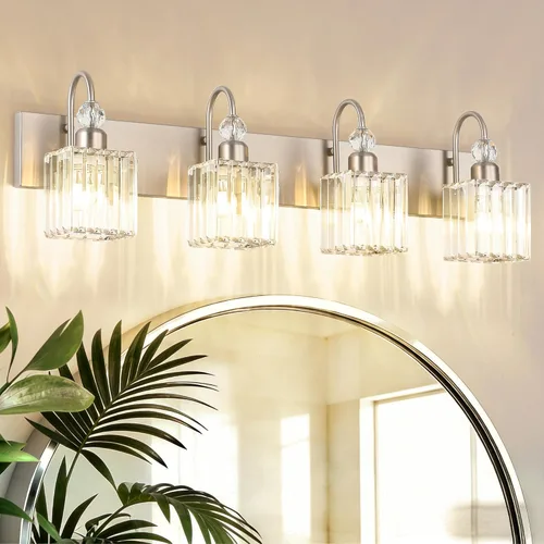 Vista 41 de Ralbay Moderna lámpara de tocador de baño, accesorio de pared de cristal de 2 luces para baño