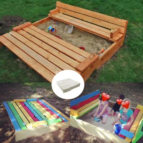 Vista 5 de Cubierta para caja de arena, cubierta impermeable y protección solar, 420D resistente funda protectora cuadrada con cordón, caqui, 48 x 48 x 8