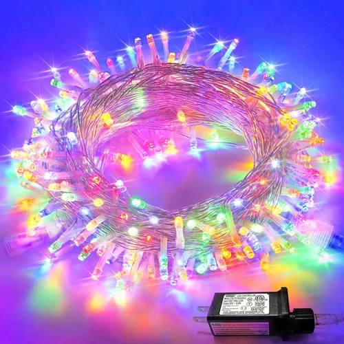 Vista 34 de JMEXSUSS 500 luces LED verdes de Navidad para interiores y exteriores, 8 modos de 163 pies, tira de luces verdes enchufables, cable transparente