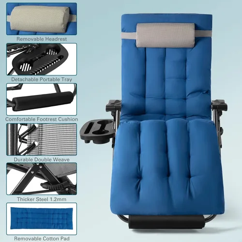 Vista 5 de ARTIST HAND - Silla Zero Gravity, sillas anti-gravedad extra grande XL para exteriores, tumbona de césped, sillón reclinable plegable ajustable