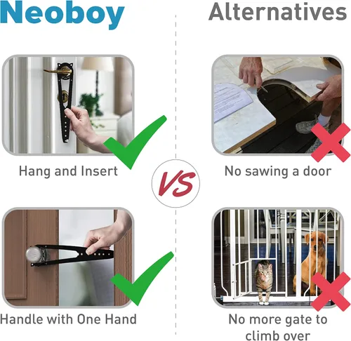 Vista 5 de Neobay Pestillo de puerta para gatos con estabilizador, 7 tamaños ajustables para puerta de gato para mantener al perro fuera de la caja de arena