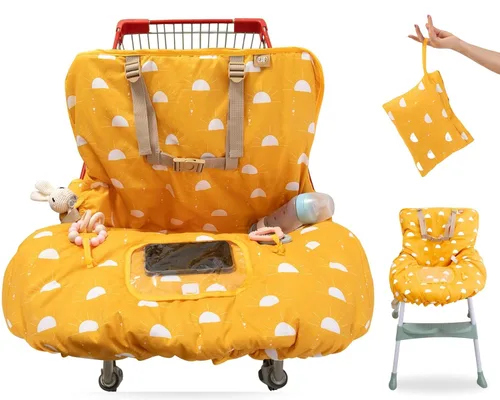 Vista 7 de Funda para carrito de compras para bebé niña y niño Funda resistente al agua para silla alta con bolsa para teléfono y bolsillo Funda de carrito