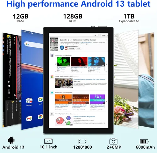 Vista 3 de ZZB Tableta con teclado de 10 pulgadas, tabletas 2 en 1 de 12GB+128GB con ratón, estuche, lápiz capacitivo, admite expansión de 1TB, pantalla táctil
