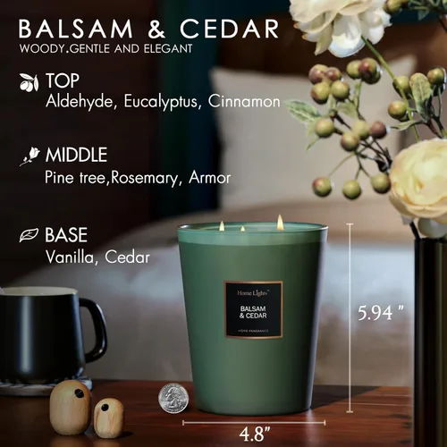 Vista 2 de HomeLights Velas de soja altamente perfumadas para el hogar, 33.3 onzas 3 mechas de algodón, sin humo, de larga duración, 70 horas en Balsam &