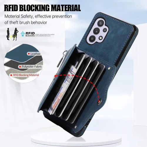 Vista 4 de Funda de teléfono para Samsung Galaxy A32 5G 2021 de 6.5 pulgadas con correa cruzada para muñeca, cordón, soporte para tarjeta de crédito