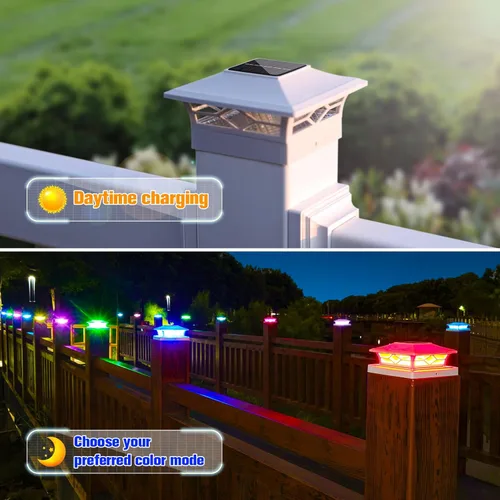 Vista 3 de VOLISUN Luz Solar para Tapa de Poste Exterior Impermeable: Cambio de Color RGB - Luces Intermitentes Solares para Tapa de Cerca Paquete de 8 Blancas
