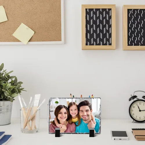 Vista 6 de Gersoniel Marco de fotos rectangular de pizarra en blanco para sublimación con soporte para pantalla de prensa de calor (3.9 x 5.9 pulgadas)