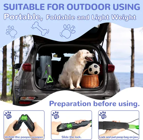 Vista 4 de Recogedor de excrementos para perros, mango largo de 17.7 pulgadas para operar con una sola mano, herramienta portátil para recoger excrementos