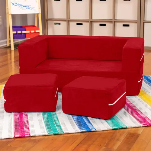 Vista 35 de Jaxx Zipline - Sofá biplaza modular para niños, otomana y tumbona plegable, color carbón