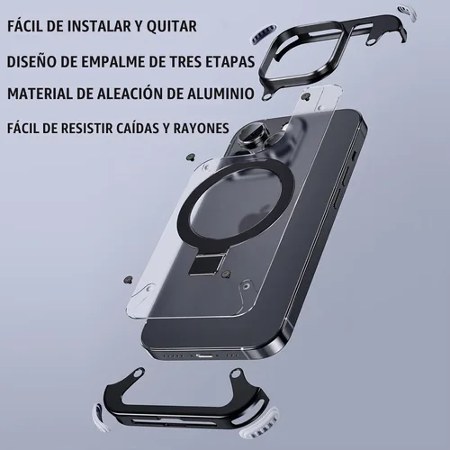 Vista 5 de Losin for iPhone 18 Pro Max/17 Pro Max Metal Bumper Kickstand Case,Black Negro
