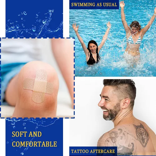 Vista 5 de Nuanchu 9 rollos de vendaje para cuidado posterior de tatuajes, impermeable, transparente, cinta adhesiva transparente para natación, 3 tamaños