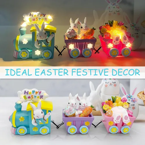 Vista 2 de Hexagram Decoraciones de Pascua para el hogar, tren, decoración de mesa de Pascua, centros de mesa iluminados con conejo para el hogar, decoración