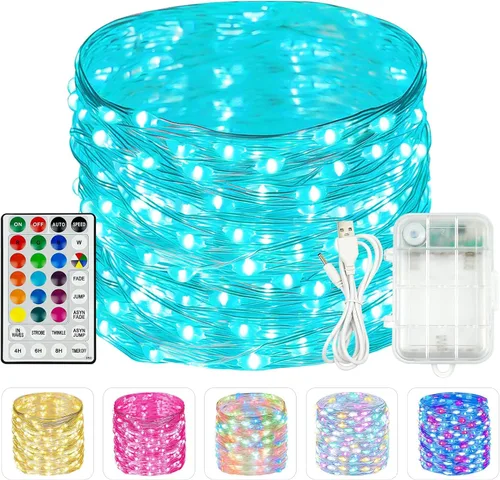 Vista 17 de Guirnalda de luces LED enchufables de 33 pies, impermeable, para exteriores e interiores, 8 modos con temporizador, luz de Navidad, decoración